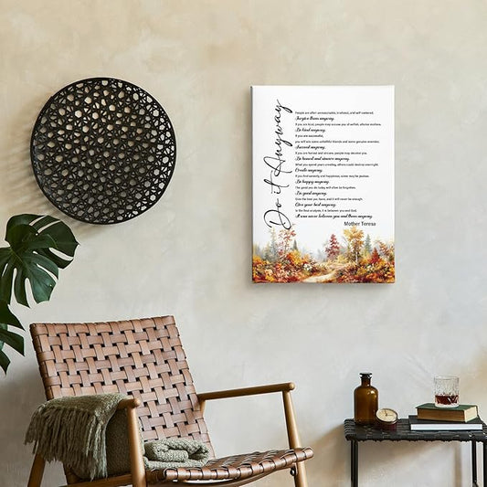 Nitelat Do It Anyway Inspirational Fall Wall Art, Mother Teresa Quotes Inspirational Autumn Canvas Wall Art Decor for Home Bedroom Office, Motivational Canvas Pictures for Wall Decor, 11x15 Inch