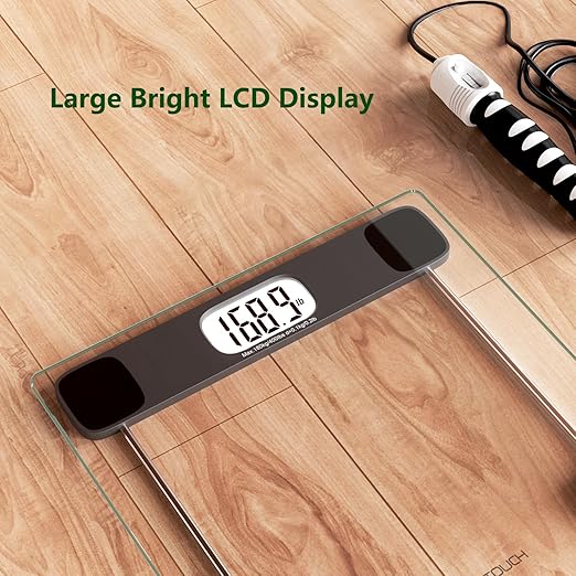 Scale for Body Weight Digital Bathroom Scale Accurate Weighing Machine for People, High Precision Bath Scale, Step On, Tempered Glass LCD Display Batteries and Tape Measure Included, 400lbs