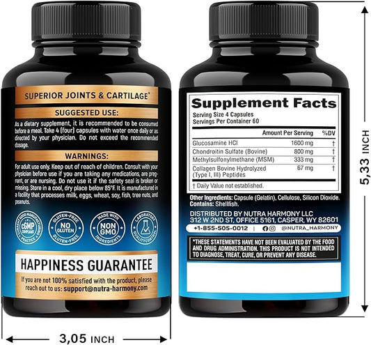Glucosamine Chondroitin MSM Collagen | Joint Support Supplement 2800 mg | Made in USA | FSA Approved Product Items | Flexibility Nutritional Vitamins | for Men & Women, 240 Capsules
