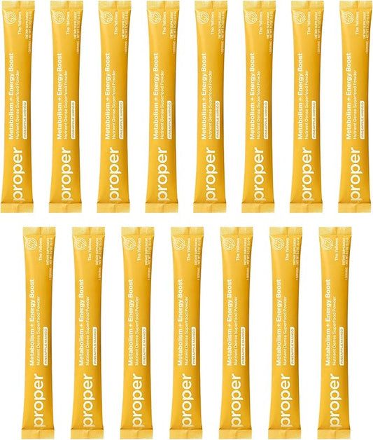 Proper, The Yellows Metabolism and Energy Boost, Sugar Free Energy Drink Powder with 100mg Caffeine. No Creatine or Beta-Alanine. 15 Servings, Pineapple Mango Drink Mix for Men and Women