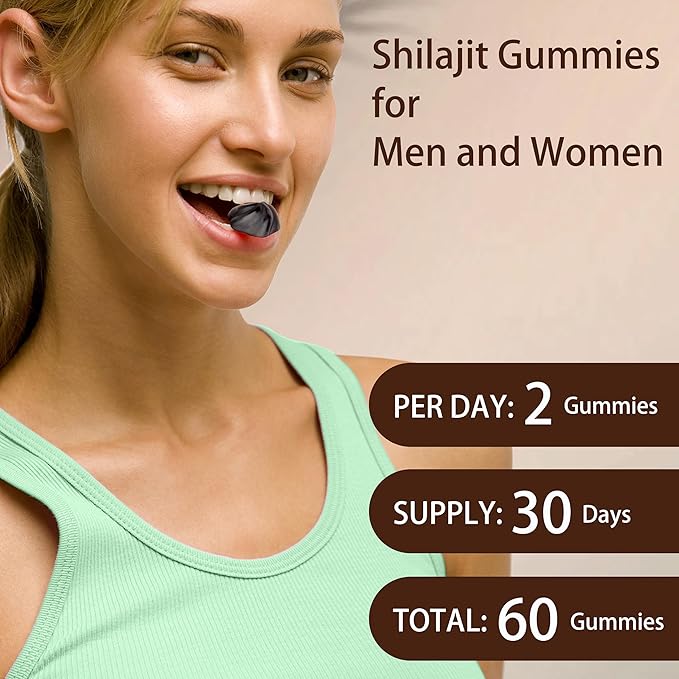 Shilajit Gummies for Men and Women I 4000mg Pure Himalayan Shilajit I 75%+ Fulvic Acid I Ashwagandha and 6+ Natural Ingredients I Non-GMO and No Added Sugar I 60 Count - BlackBerry Flavor