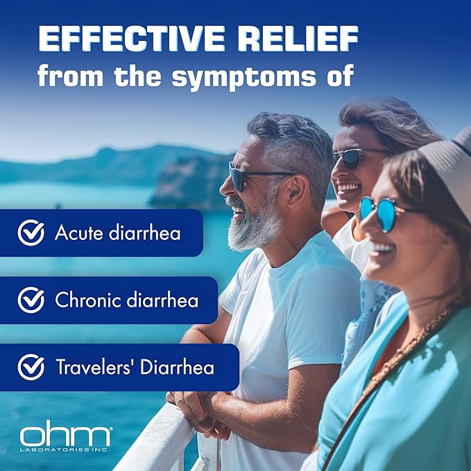 Ohm Loperamide Hydrochloride 2mg Caplets (24 Count) - Anti Diarrhea Pills for Adults, Effective Stomach Relief, Antidiarrheal Pills, Fast Acting Travel Medicine