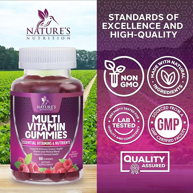 Multivitamin Gummies for Adults, Daily Gummy Vitamins & Minerals for Women & Men, Immune Support Gummy Multivitamins Supplement, Adult Multi VIT Vitamin with Vitamins A, C, D3, B12, Zinc, 60 Gummies