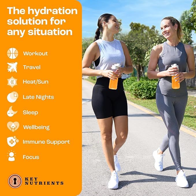 KEY NUTRIENTS Electrolytes Powder Packets - Tangy Orange 40 Pack Hydration Packets - Travel Hydration Powder - Made in USA - No Sugar, No Calories, Gluten Free