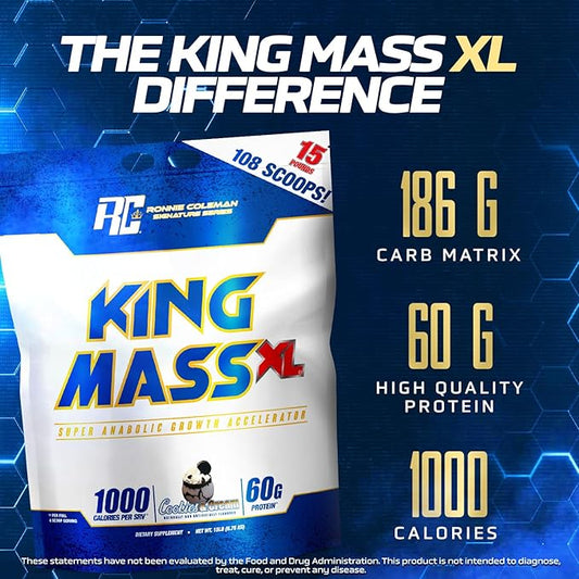 Ronnie Coleman Signature Series King Mass XL Mass Gainer Protein Powder, Muscle Gainer, 60g Protein, 180g Carbohydrates, 1,000+ Calories, Creatine and Glutamine, Cookies N' Cream, 15 Pound