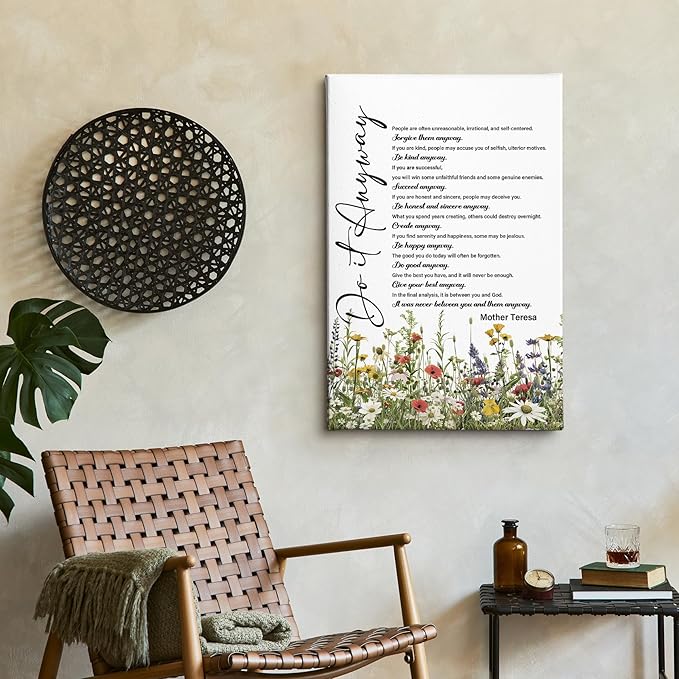 Nitelat Do It Anyway Christian Wall Art, Christian Bible Verse Canvas Wall Art Decor for Home Living Room Church, Wildflower Religious Scripture Canvas Pictures for Wall Decor, 16x24 Inch