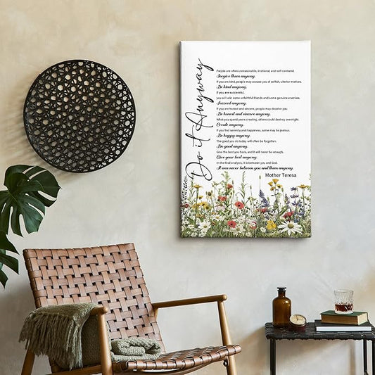 Nitelat Do It Anyway Christian Wall Art, Christian Bible Verse Canvas Wall Art Decor for Home Living Room Church, Wildflower Religious Scripture Canvas Pictures for Wall Decor, 16x24 Inch