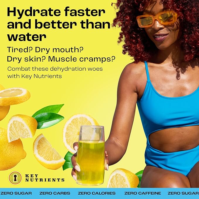 KEY NUTRIENTS Electrolytes Powder Packets 20 Pack - No Sugar, Refreshing Lemonade, Hydration Packets with Electrolyte Powder for Refreshing Electrolyte Drink Mix Packets - Zero Calories