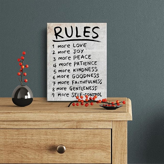 Retro Inspirational Rule Wall Art Decor Mental Health Self Help Canvas Painting Motivational Positive Gifts for Women Men Home Living Room Bedroom Decor Canvas Painting Framed 12 X 15 Inch