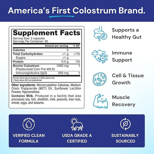 Symbiotics Colostrum 60ct Vegetable Capsules - Immunity Support - Lactoferrin Supplement & Colostrum Protein with Immunoglobulin - 25% lgG Antibodies - Gluten Free