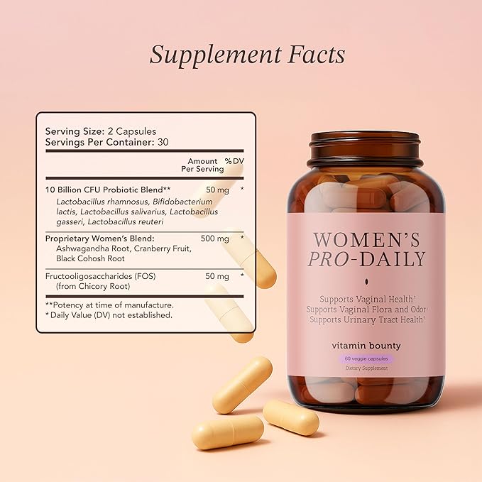 Vitamin Bounty Women's Pro-Daily Vaginal Probiotics - 10 Billion CFU, 5 Strains with Cranberry for Female Vaginal Health - Probiotics for Women pH Balance - Digestive & Urinary Support - 60 Capsules