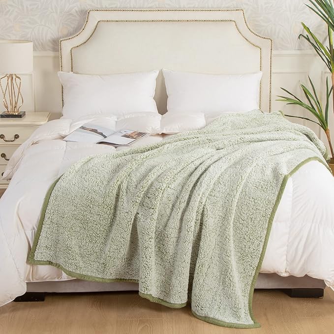 EMME Fuzzy Blanket Soft Fleece Throw Blankets for Women, Fluffy Sherpa Throws(Plush Sage,108"x90")