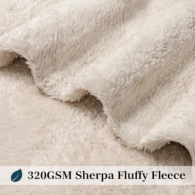 PAVILIA Sherpa Throw Blanket for Couch Sofa, Cream Beige Fluffy Warm Plush Blanket for Twin Bed, Cozy Super Soft Lightweight Throw, Fuzzy Decorative Blanket, All Season Home, 60x80