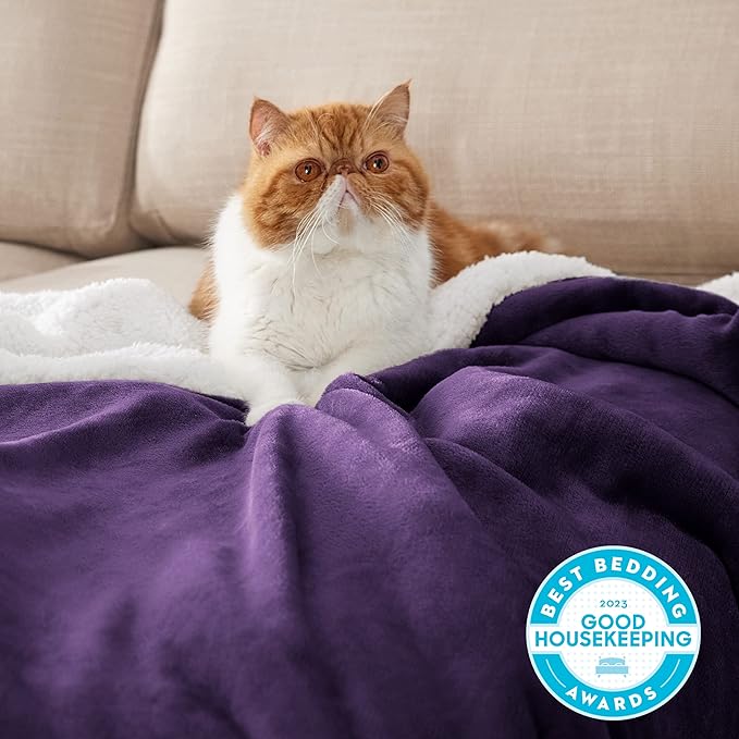 Bedsure GentleSoft Sherpa Fleece Blankets King Size for Bed - Thick and Warm, Soft Fuzzy Plush King Blanket for Winter, Purple, 108x90 Inches