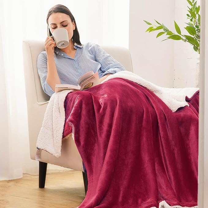 Bedsure GentleSoft Sherpa Fleece Throw Blanket Twin Size for Couch - Thick and Warm, Soft Fuzzy Plush Twin Christmas Blanket for Winter, Red, 60x80 Inches