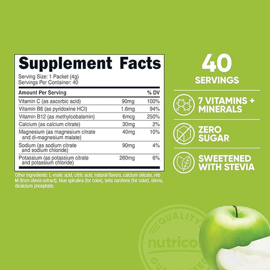 Nutricost Electrolytes Complex, Green Apple Flavored, 40 Stickpacks - Advanced Hydration Complex