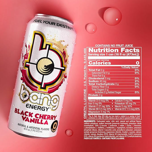 Bang Energy Black Cherry Vanilla, Sugar-Free Energy Drink, 16-Ounce (Pack of 12)