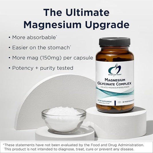 Designs for Health Magnesium Glycinate Complex - Chelated Magnesium Bisglycinate + High Absorption Magnesium for Calming & Sleep, Heart Health, Immune Support & Bone Strength - Vegan (60 Capsules)