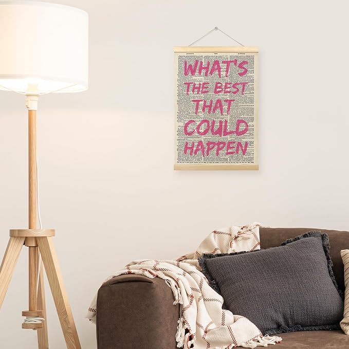 TLESKE Retro Trendy Inspirational Motivational Poster Hanger Frame, Positive Mental Health Hanging Wall Art Room Decor for Teen Girls Dorm Bedroom, What's the Best That Could Happen Prints, 12x16
