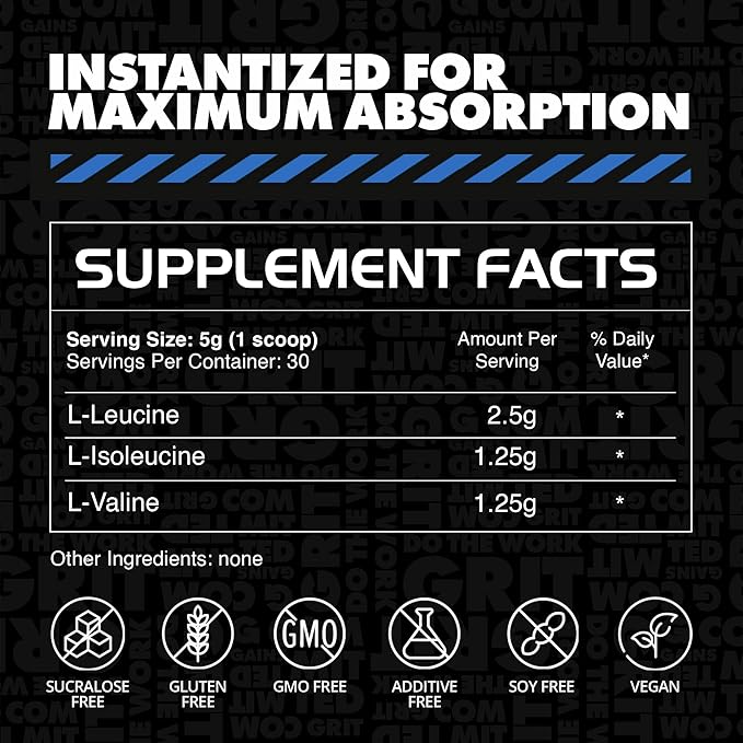 Gains in Bulk BCAA Powder, Pre Workout Plant Based Branch Chain Amino Acids, Gluten Free, Vegan Supplement with Keratin for Endurance & Strength During & Post Workout, Unflavored, 30 Servings