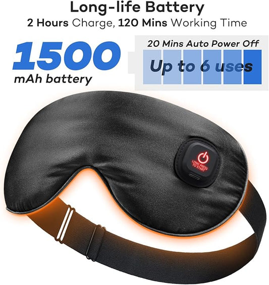 Ezona Silk Cordless Heated Eye Mask, Warm Eye Compress Mask for Dry Eyes, Washable Eye Heating Pad for Travel, Dry Eyes, Blepharitis, Sinus Migraine (Black)