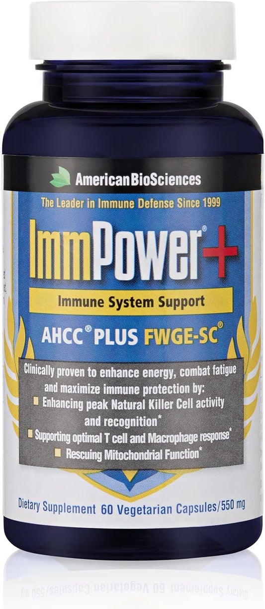 ImmPower Plus, AHCC & Fermented Wheat Germ Extract Herbal Supplement, 550mg per Capsule for Immune Support, Maintains Natural Killer Cell Activity, Pack of 1, 60 Veggie Capsules