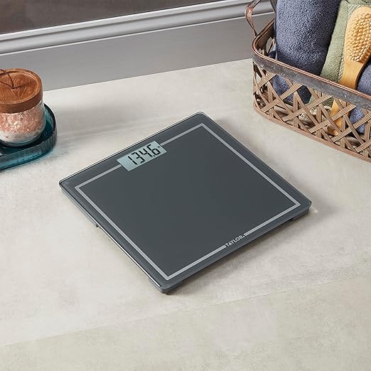 Taylor Digital Scale with Built-in Folding Handle, The Ultimate On-The-Go Portable Bathroom Scale for Body Weight, Convenient and Space-Saving Minimalist Scale, 440 lb Capacity, Steel Blue