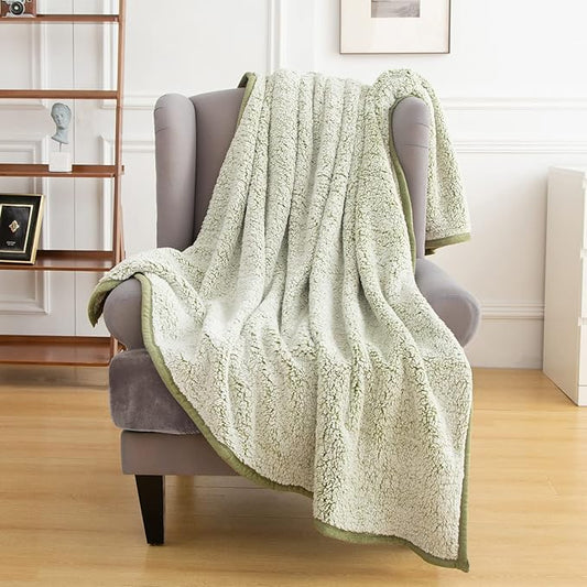 EMME Fuzzy Blanket Soft Fleece Throw Blankets for Women, Fluffy Sherpa Throws(Plush Sage,108"x90")