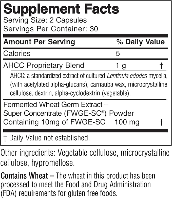 ImmPower Plus, AHCC & Fermented Wheat Germ Extract Herbal Supplement, 550mg per Capsule for Immune Support, Maintains Natural Killer Cell Activity, Pack of 1, 60 Veggie Capsules