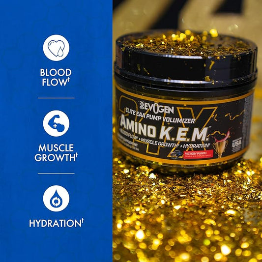 Evogen Amino K.E.M. - EAA & BCAA Powder Pump Volumizer | BCAAs Amino Acids Supplement for Blood Flow, Muscle Growth, & Hydration | Victory Punch | 30 Servings