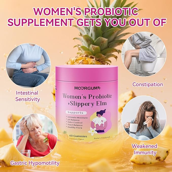 Women's Probiotic Gummies, Feminine Care Probiotic Gummies with Slippery Elm, Prebiotics & Lactobacillus Blend- for Gut Health, Women's Wellness, pH Balance, and Intimate Support