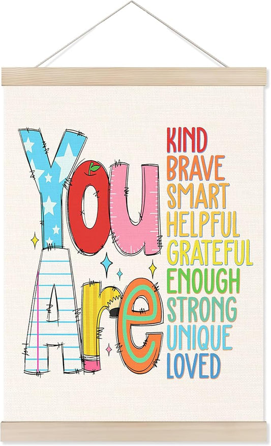 Welshower Boho Classroom Poster Hanger Frame, You Are Kind Brave Smart Motivational Positive Affirmations Wall Art Prints Decor for Kids Nursery Toddler Room Bedroom Classroom Playroom, 12x16 Inch
