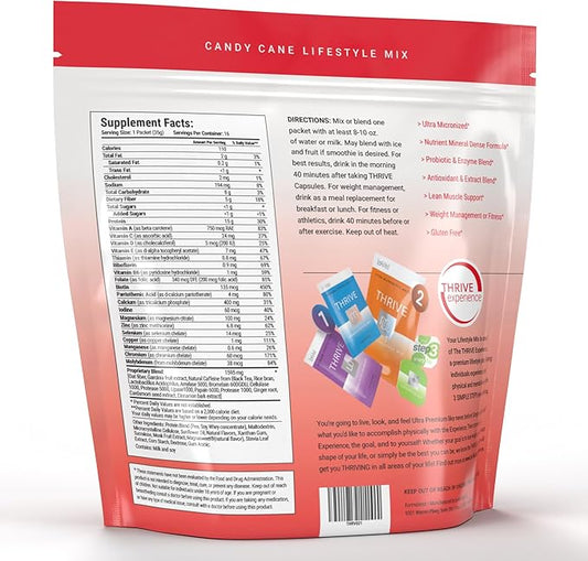 Thrive Protein Shake | 16 Packets (35g Each) | Gluten-Free, Pea Protein Blend, Probiotics, Fiber & Digestive Enzymes | Supports Lean Muscle (16 Packtes (Single Servings), Candy Cane)