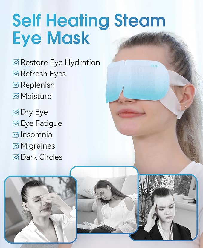 LC-dolida 7 Packs Heated Eye Mask for Dry Eyes, Hyaluronic Acid Steam Eye Steam Mask, Disposable Self Heating Eye Mask for Sleep Relieve Eye Fatigue, Suitable for Red Eyes