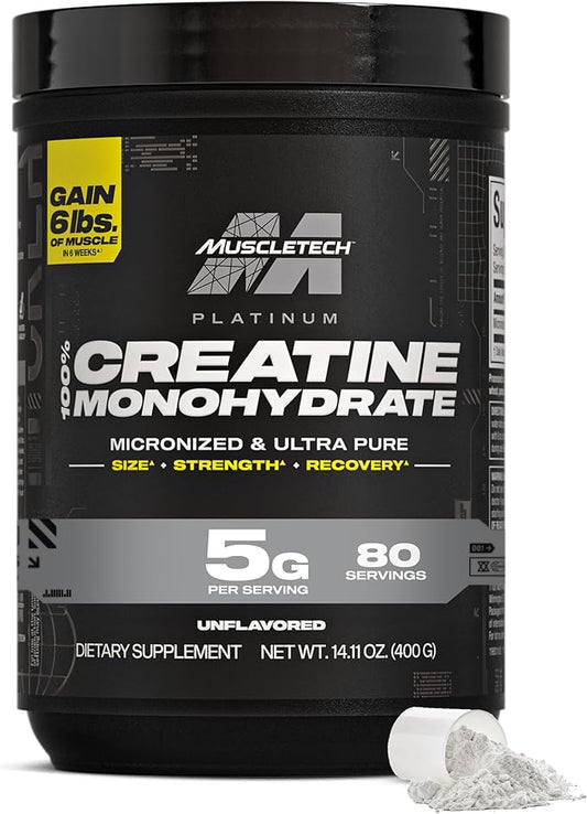 Muscletech Creatine Monohydrate Powder, Platinum Pure - Unflavored Micronized Creatine for Men & Women - Workout Supplements for Performance, Muscle Recovery & Builder-(80 Servings) Packaging May Vary