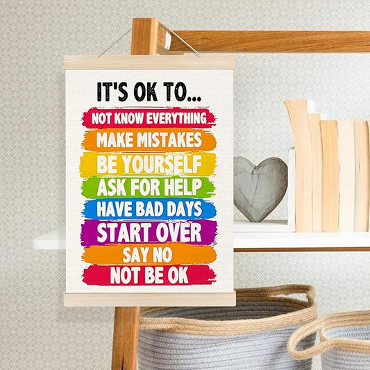 Welshower Colorful Mental Health Poster Hanger Frame, It's OK to Inspirational Quote Mental Health Wall Art Prints Decor for Therapy Counselor Office Classroom Framed, 12x16 Inch
