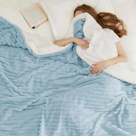 Bedsure Sherpa Blanket King Size for Bed - Super Soft, Cozy Fleece Thick Warm Blanket for Winter, GentleSoft Home Room Decor, Sky Blue, 108x90 Inches