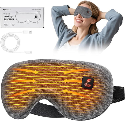 Fervidus Heated Eye Mask, Cordless Warm Eye Compress for Dry Eyes, Rechargeable, Eye Heating pad for Women Men, Washable Cover