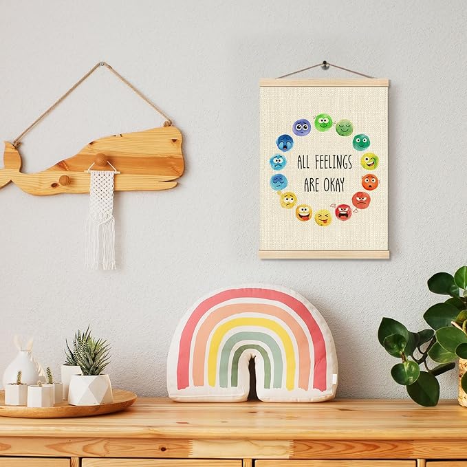 HKTZM Feelings Chart for Kids, All Feelings are Okay Mental Health Poster Hanger Frame 12.5×17 Inch, Feelings Emotions Wheel Chart Hanging Wall Art Decor for School Classroom Kids Room