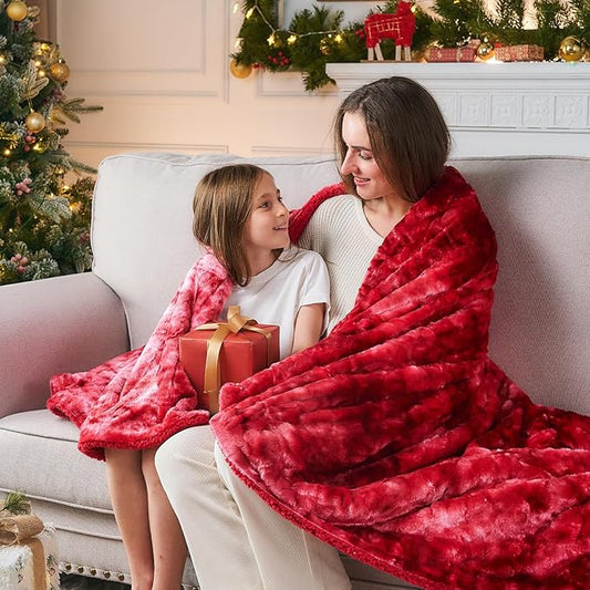 NEWCOSPLAY Super Soft Faux Fur Blanket Twin Size Tie-dye Red Sherpa Fuzzy Plush Warm Blanket for Sofa Bed (Tie-dye Red, Twin(60"x80"))