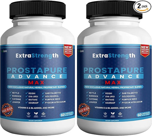 ProstaPure Advance Max Extra Strength Prostate Health Support Supplement, Saw Palmetto, Vegan, Non-GMO, Gluten-Free – 120 Capsules (2 Pack)