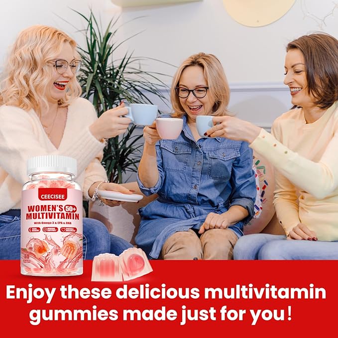 Vitamin Gummies for 50+ Women: Organic Vegan Multivitamin with Iron Omega3 B12 D3 Biotin Zinc Ashwagandha for Hair Skin Health Energy Immune Support - Sugar Free Chewable Supplement(120Count)