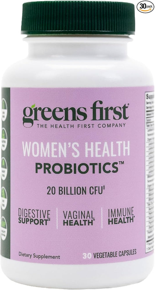 Greens First Women’s Health Probiotics - Probiotic for pH Balance - 20 Billion CFU - Support for Digestive, Immune & Vaginal Health Non-GMO/Gluten-Free/Dairy-Free/Soy-Free (30 Vegetable Capsules)