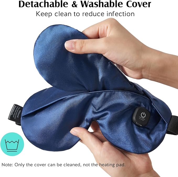 YFONG Cordless Heated Eye Mask for Dry Eyes, Warm Eye Compress for Stye, Blepharitis, Chalazion, MGD, Washable Heating Eye Mask for Sleeping, Travel, Office Nap, Perfect Light Blocking (Blue)