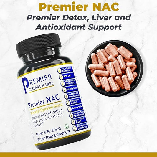 Premier Research Labs Premier NAC - NAC Supplement N-Acetyl Cysteine, N-Acetyl-L-Cysteine, Liver & Immune Support, 300mg NAC Per Capsule - 60 Vegetarian Capsules