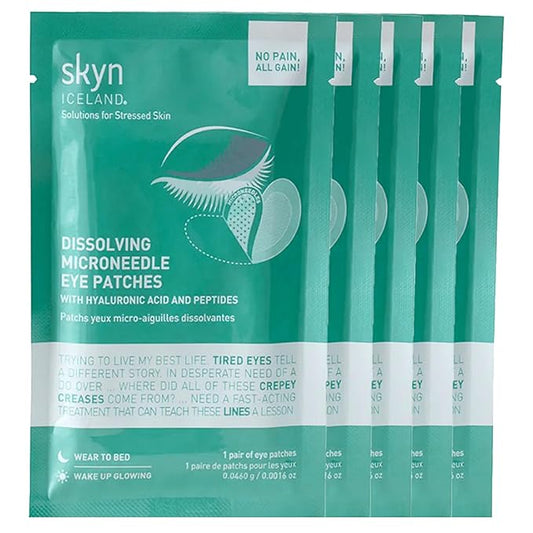 skyn ICELAND Dissolving Microneedle Under Eye Patches with 39% Hyaluronic Acid and Peptides, No Slip Overnight Eye Mask for Fine Lines, Wrinkles and Firming, Vegan, All Skin Types, 5 Pairs
