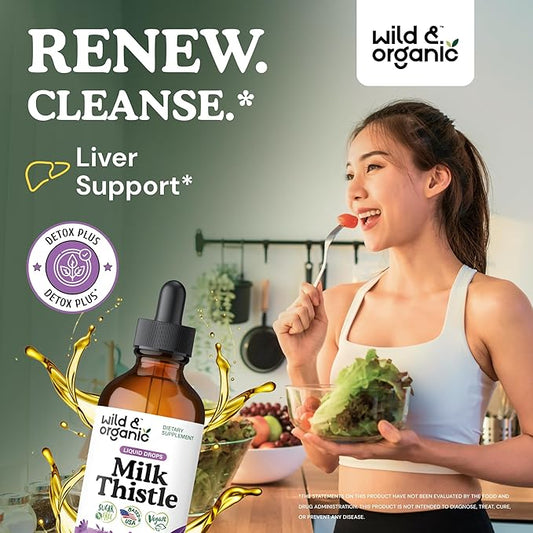 Wild & Organic Milk Thistle Liquid Drops - Liver Cleanse Detox - Silymarin Milk Thistle Supplement for Liver Support - Silybum Marianum Seed Extract Tincture - Vegan, Sugar & Alcohol-Free - 4 fl oz