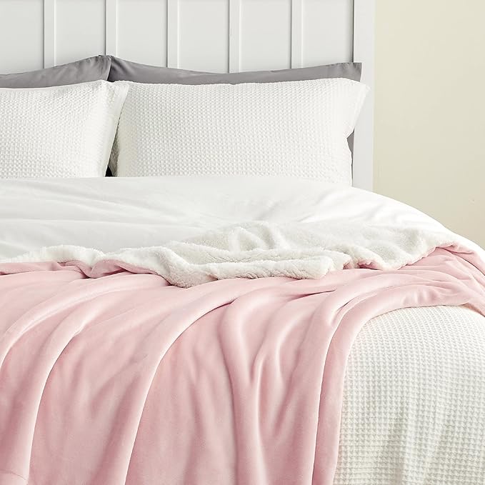 Bedsure GentleSoft Sherpa Fleece Throw Blanket for Couch - Thick and Warm, Soft Fuzzy Plush Throw Blanket for Winter, Pink, 50x60 Inches