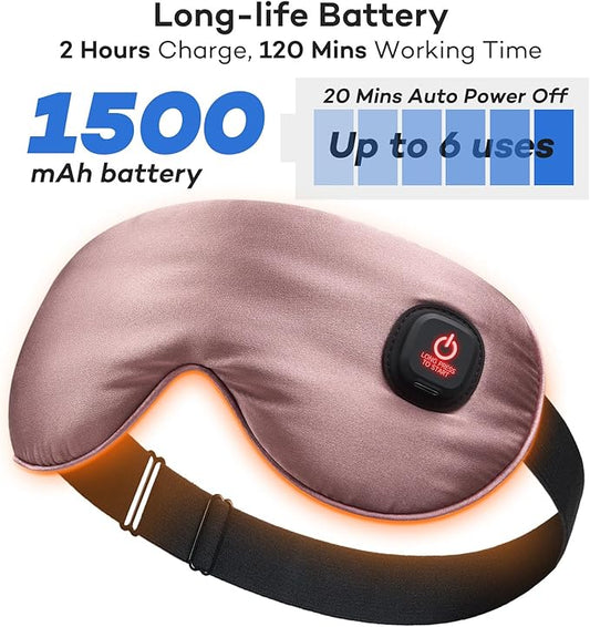 Ezona Silk Cordless Heated Eye Mask, Warm Eye Compress Mask for Dry Eyes, Washable Eye Heating Pad for Travel, Dry Eye Mask for Blepharitis, Sinus Migraine (Purple)