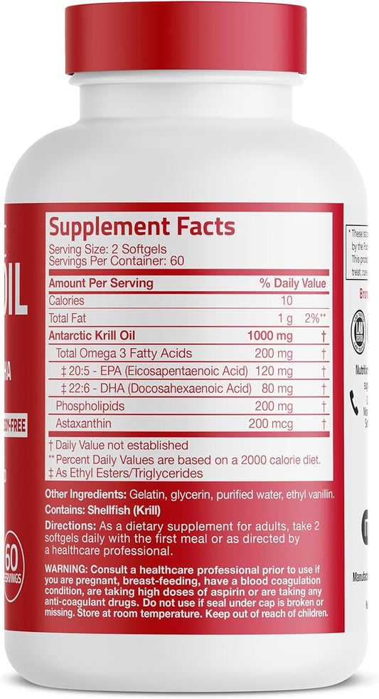 Bronson Antarctic Krill Oil 1000 mg with Omega-3s EPA, DHA, Astaxanthin and Phospholipids 120 Softgels